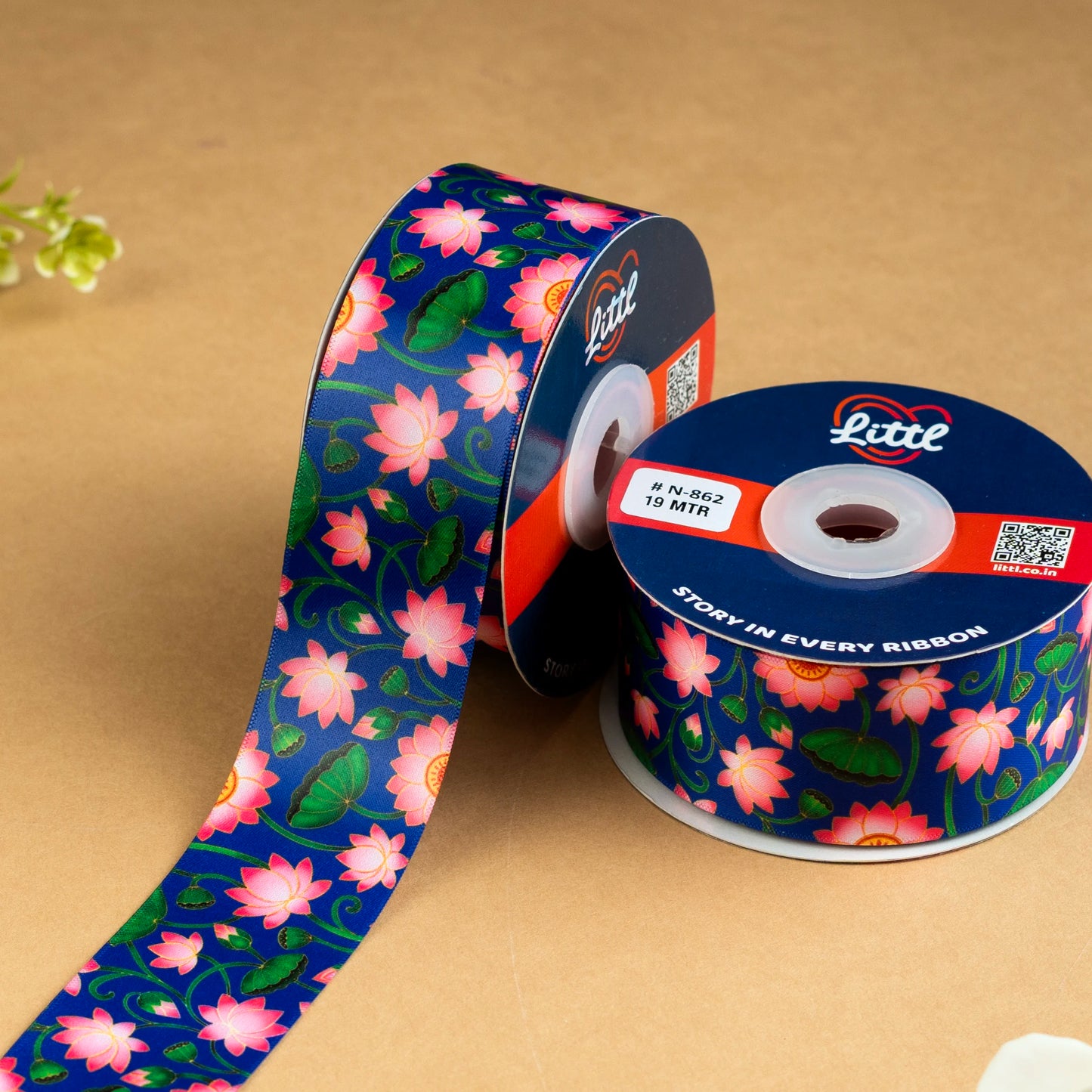 premium printed satin ribbon in pink & blue - littl